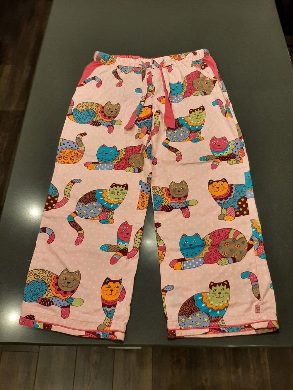 Nick & Nora Cat Pajama Pants Large Pink Colorful Kitty Lounge Pants Pockets